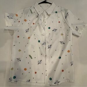 Men's White Space-Themed Button Down Shirt